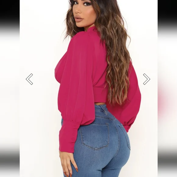 Meetings All Day Cropped Blouse - Fuchsia - Picture 1 of 3